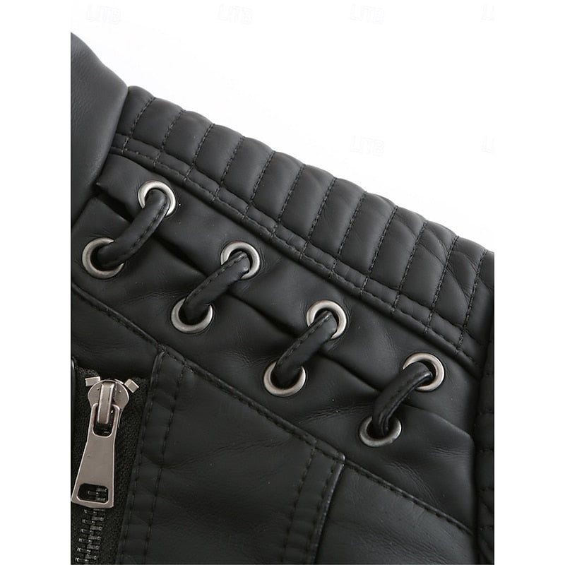 Genevra Sartori | Moto Leather Jacket With Lace-Up Shoulder Detail For Women