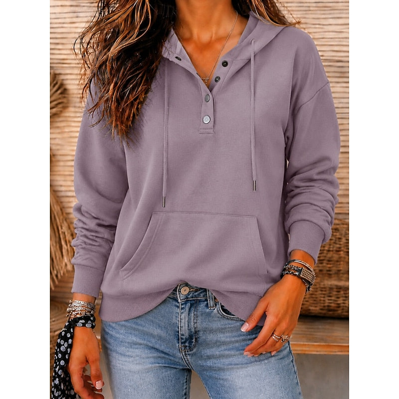 Celeste Armand | Relaxed Button-Neck Hoodie For Women