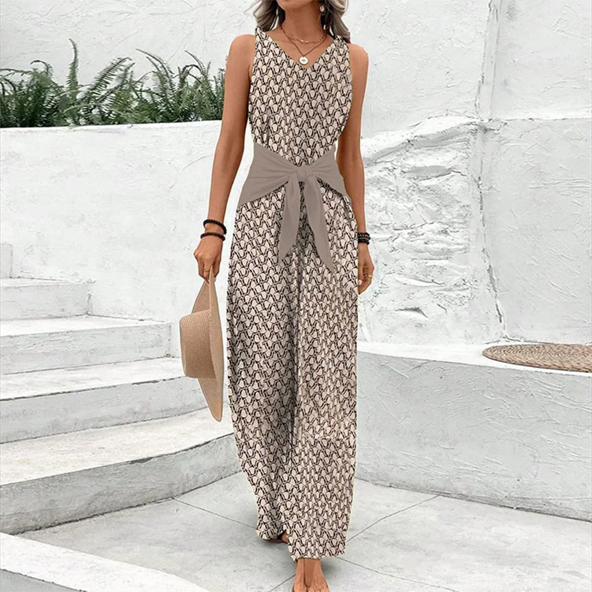 Henrietta Vossclair | Printed Sleeveless Wide-Leg Jumpsuit For Women