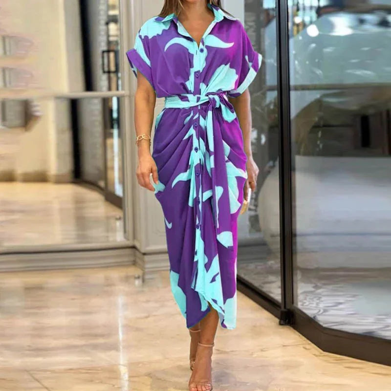 Greta Bellavance | Abstract Print Midi Shirt Dress For Women