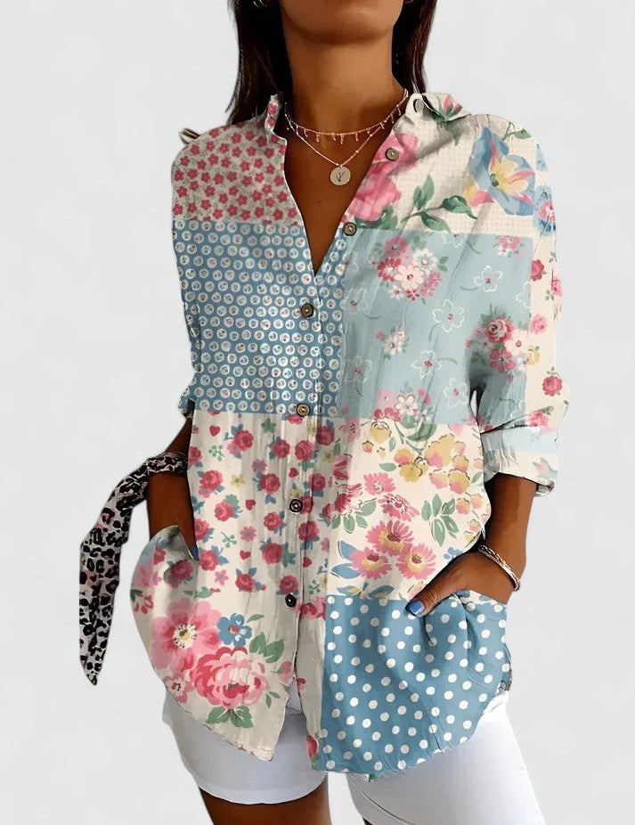 Rosalind Chevalier | Bird & Floral Print Long Sleeve Button-Up Shirt For Women