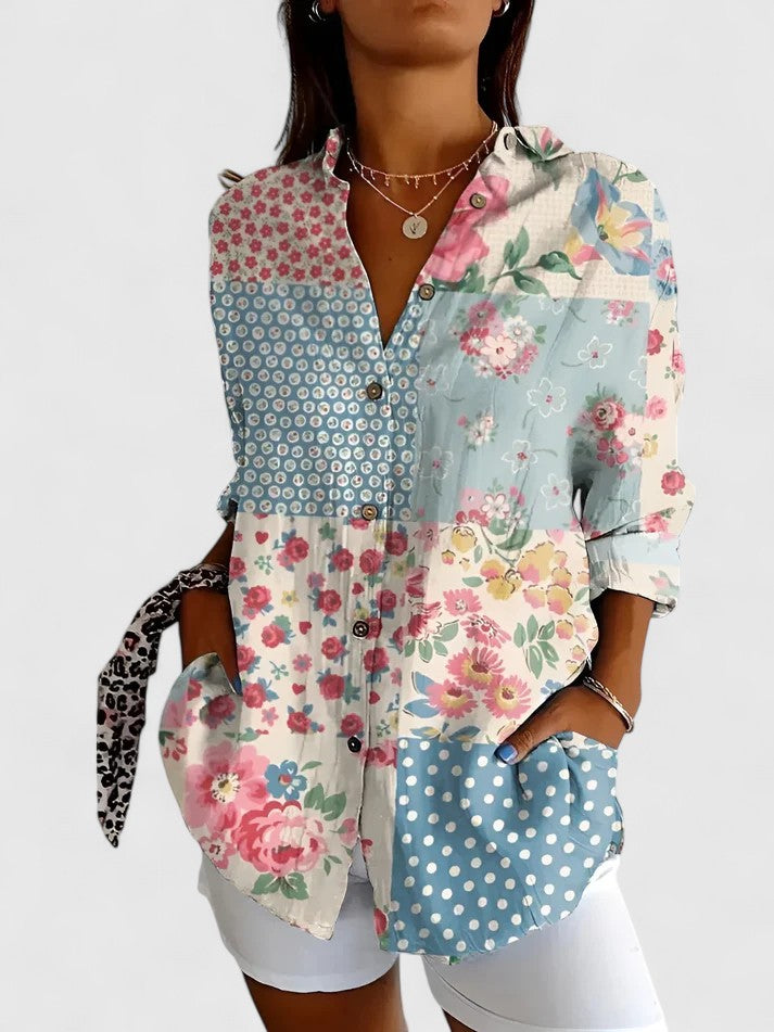 Rosalind Chevalier | Bird & Floral Print Long Sleeve Button-Up Shirt For Women