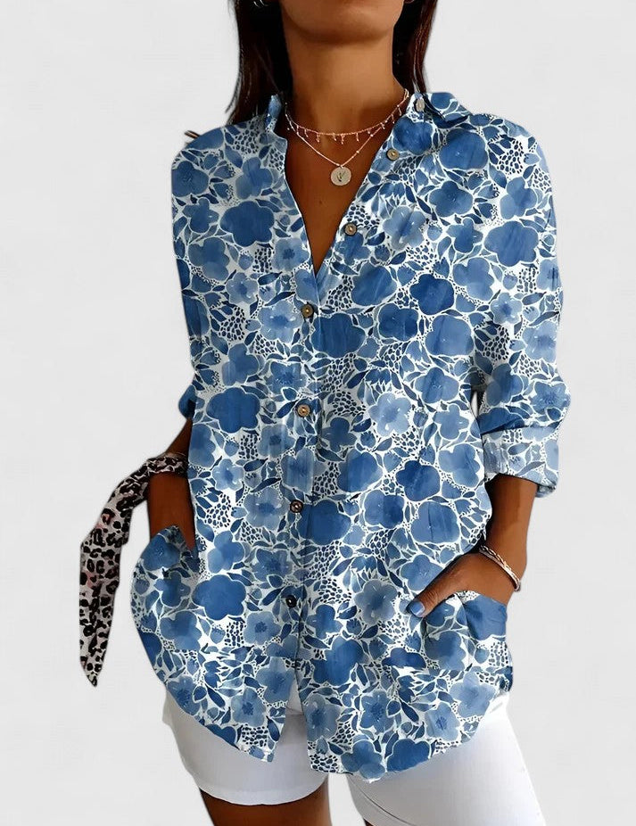 Rosalind Chevalier | Bird & Floral Print Long Sleeve Button-Up Shirt For Women