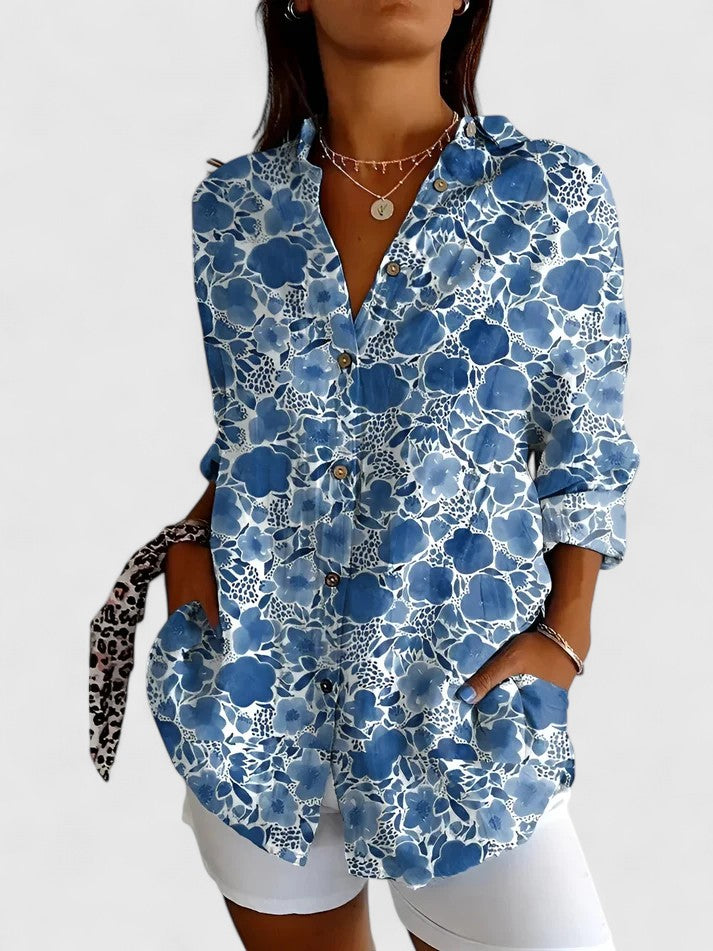 Rosalind Chevalier | Bird & Floral Print Long Sleeve Button-Up Shirt For Women