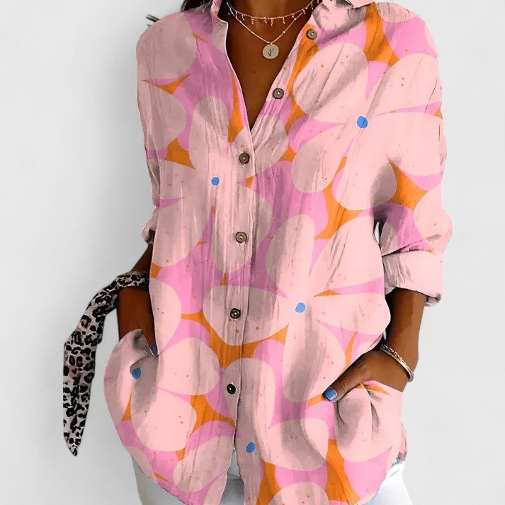 Rosalind Chevalier | Bird & Floral Print Long Sleeve Button-Up Shirt For Women