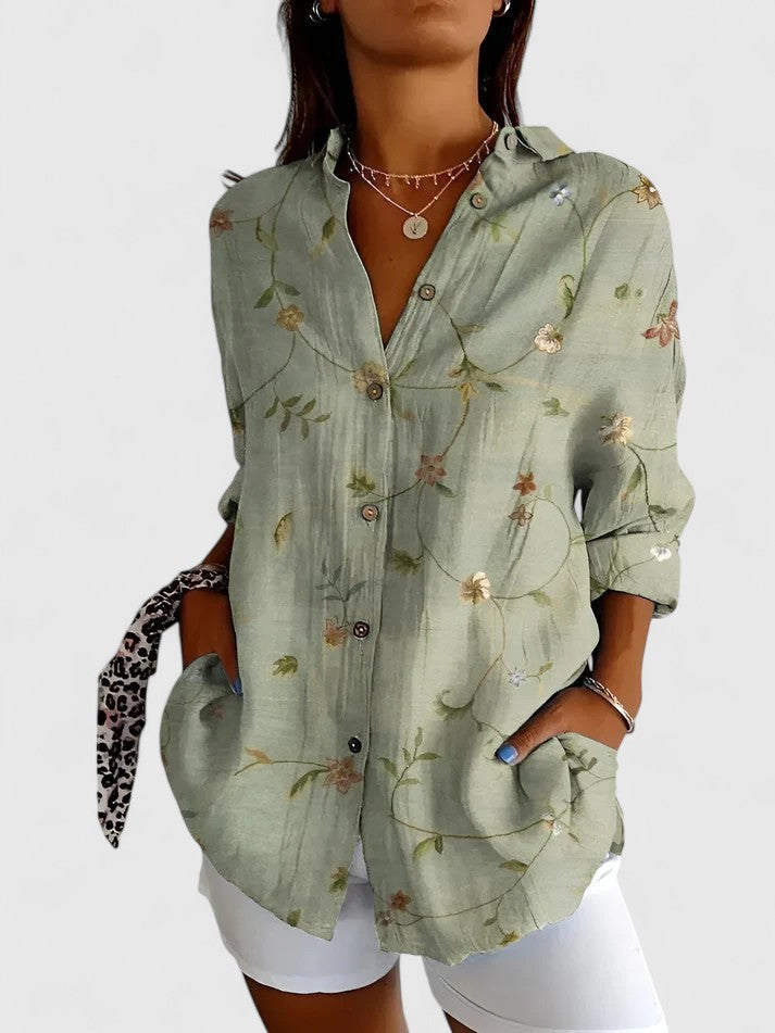 Rosalind Chevalier | Bird & Floral Print Long Sleeve Button-Up Shirt For Women