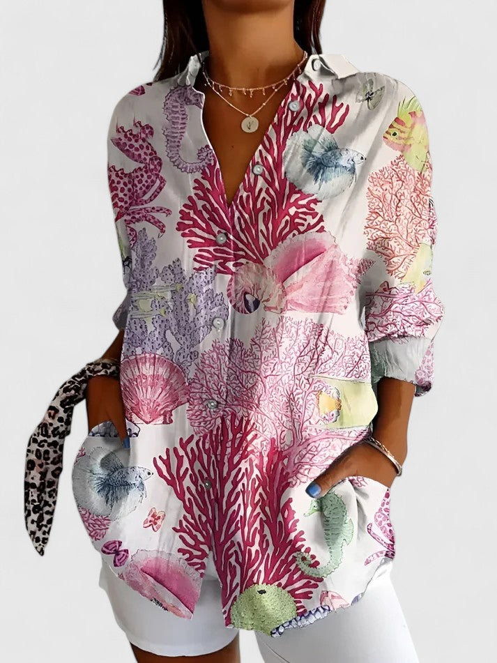 Rosalind Chevalier | Bird & Floral Print Long Sleeve Button-Up Shirt For Women