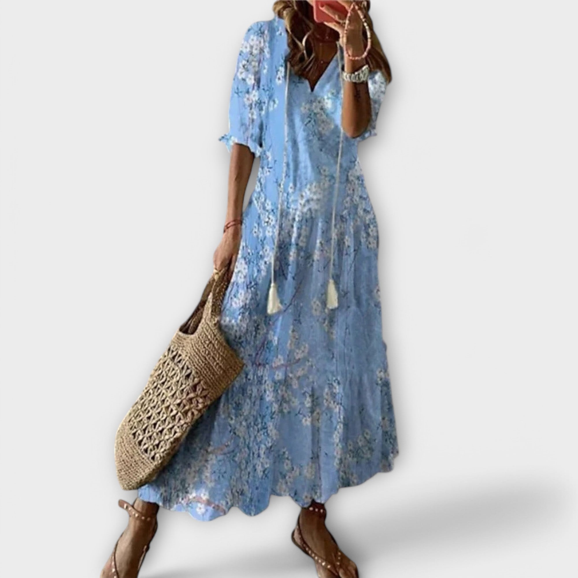 Oriana Blackwell | Blue Ikat Print Boho Maxi Dress