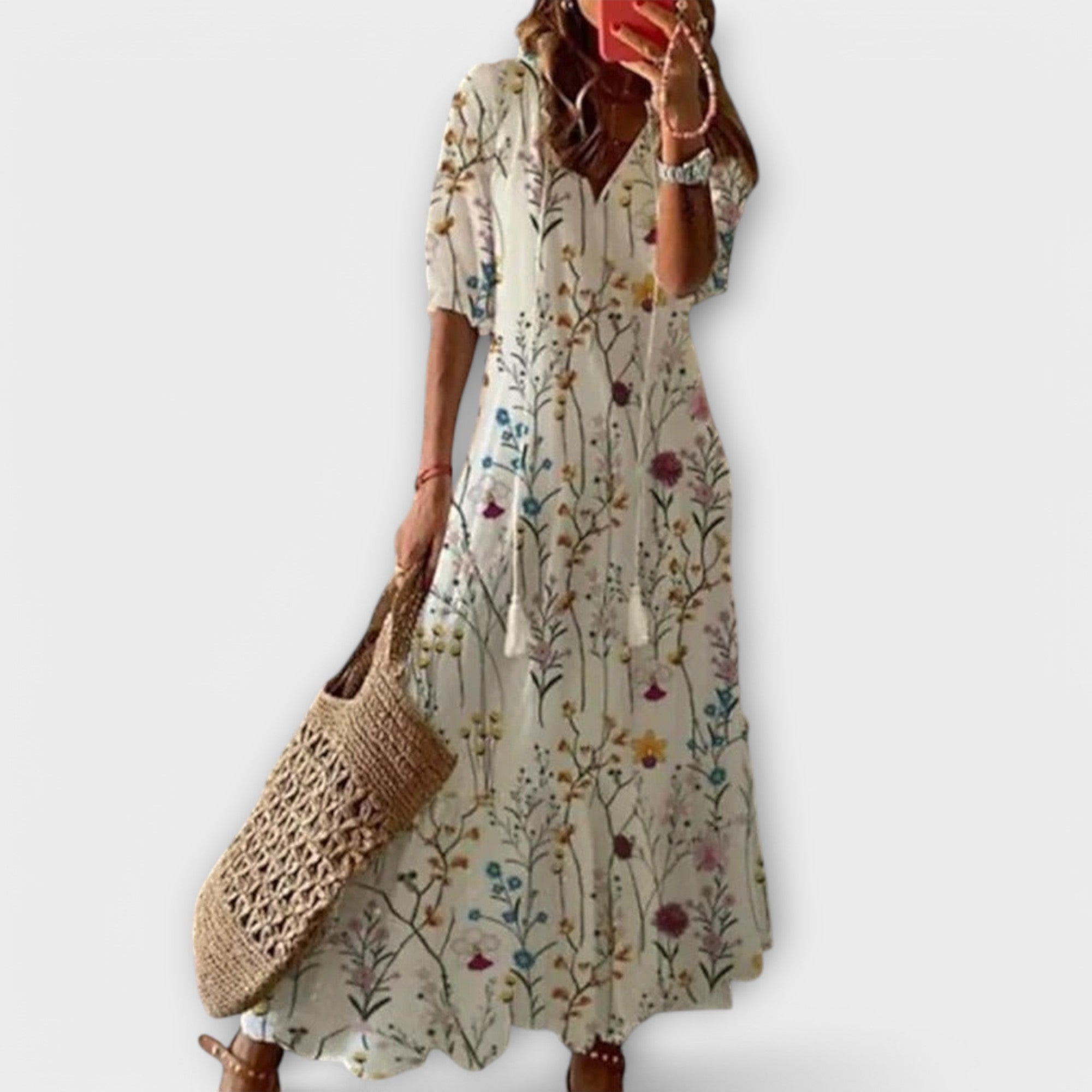 Oriana Blackwell | Blue Ikat Print Boho Maxi Dress
