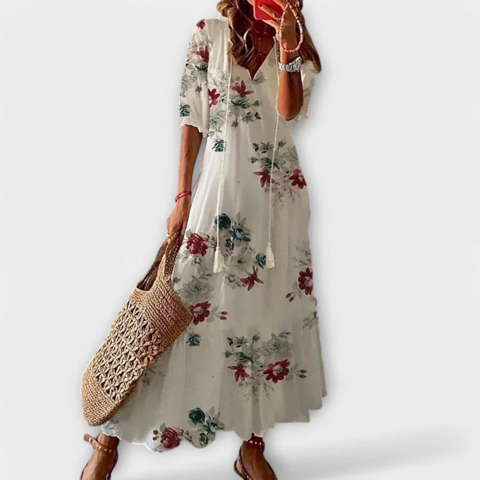 Oriana Blackwell | Blue Ikat Print Boho Maxi Dress