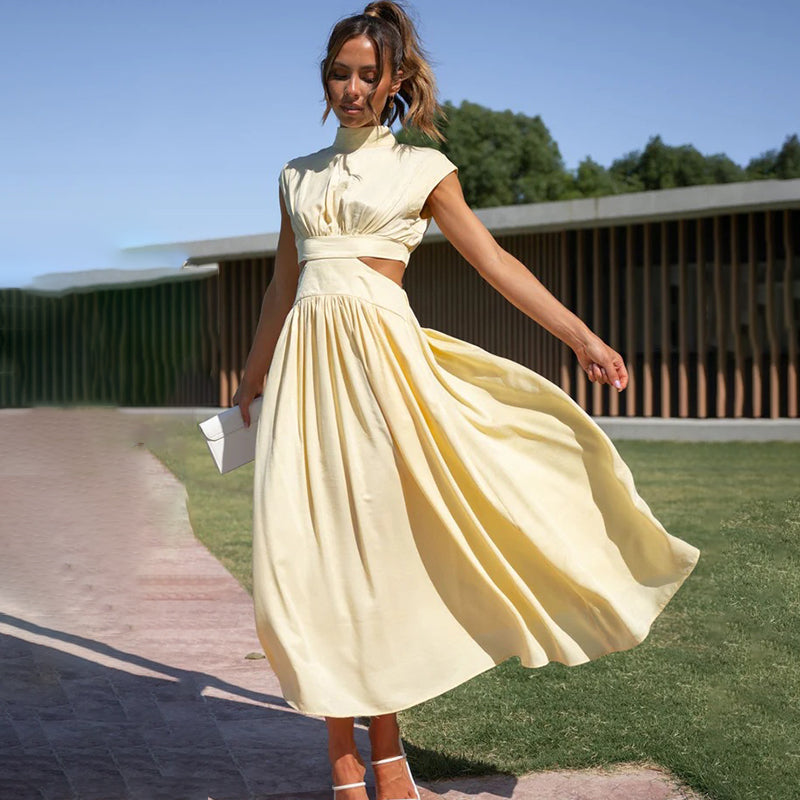 Coralie Whitmore | Green Cut-Out Midi Dress with Mock Neck