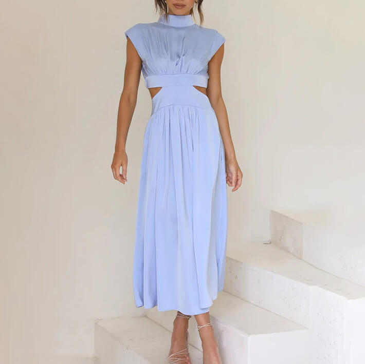 Coralie Whitmore | Green Cut-Out Midi Dress with Mock Neck