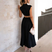 Coralie Whitmore | Green Cut-Out Midi Dress with Mock Neck
