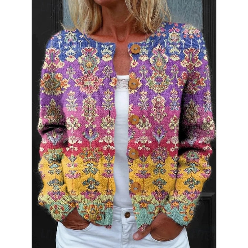 Renata Chastain | Botanical Print Cardigan With Button Front