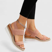 Christiane Bellemont | Beige Espadrille Platform Sandals with Elastic Straps