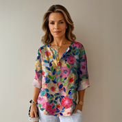 Celestine Wainwright | Chic Floral Print V-Neck Blouse
