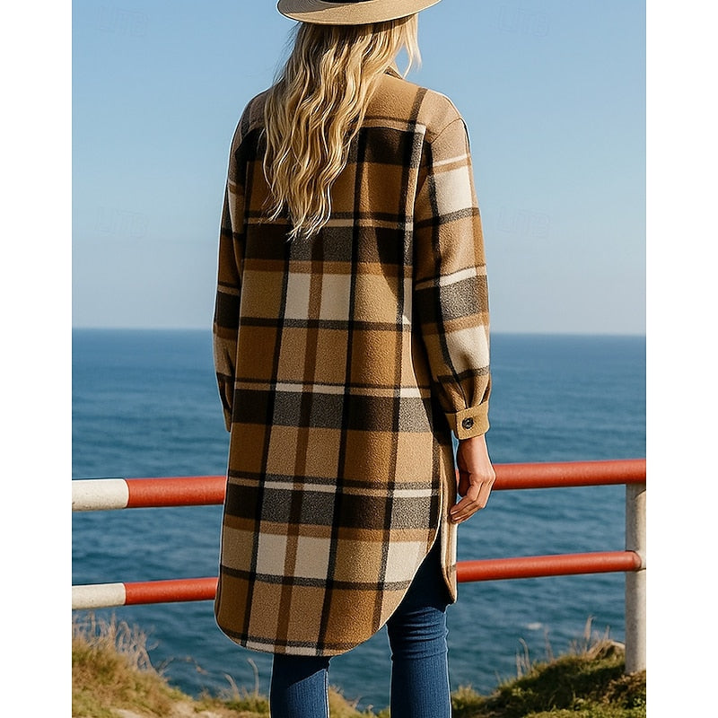 Natalie Hargrove | Longline Plaid Shacket Coat For Women