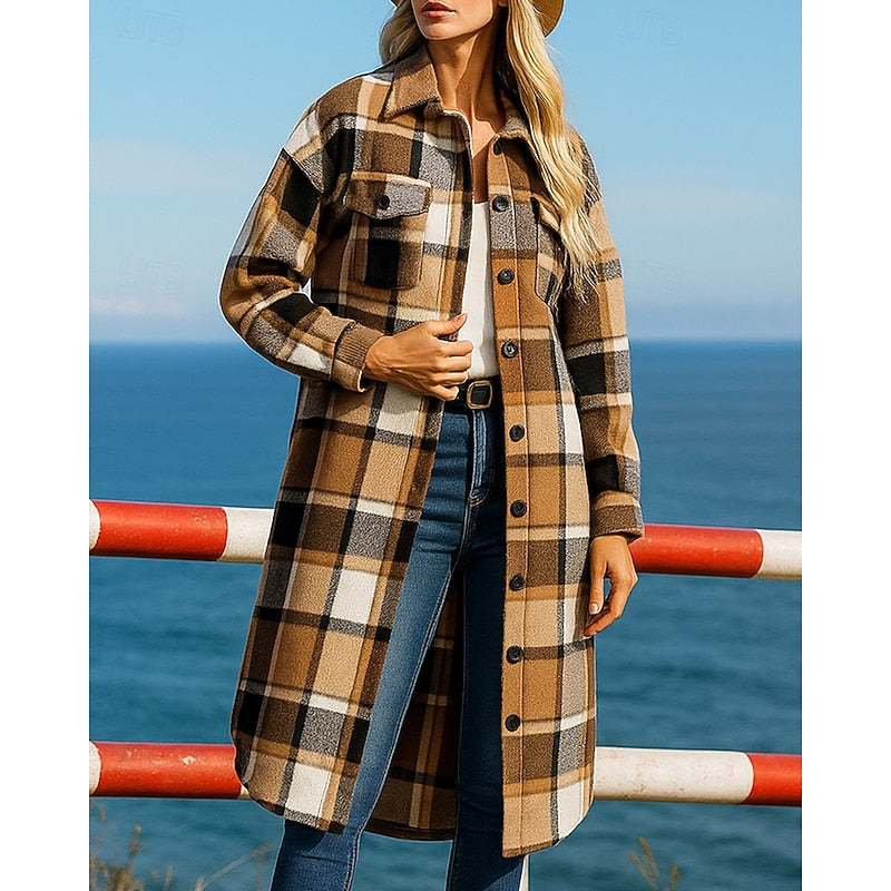 Natalie Hargrove | Longline Plaid Shacket Coat For Women