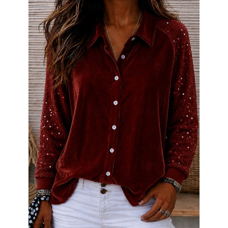 Ines Charton | Sequin Sleeve Velvet Shirt For Women
