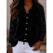 Ines Charton | Sequin Sleeve Velvet Shirt For Women