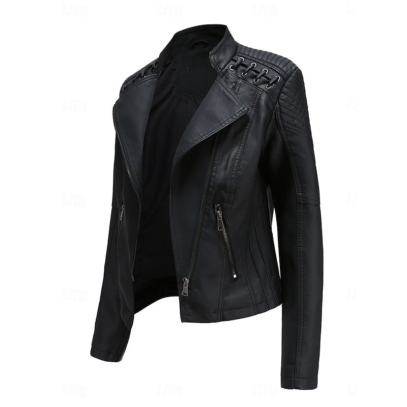Genevra Sartori | Moto Leather Jacket With Lace-Up Shoulder Detail For Women