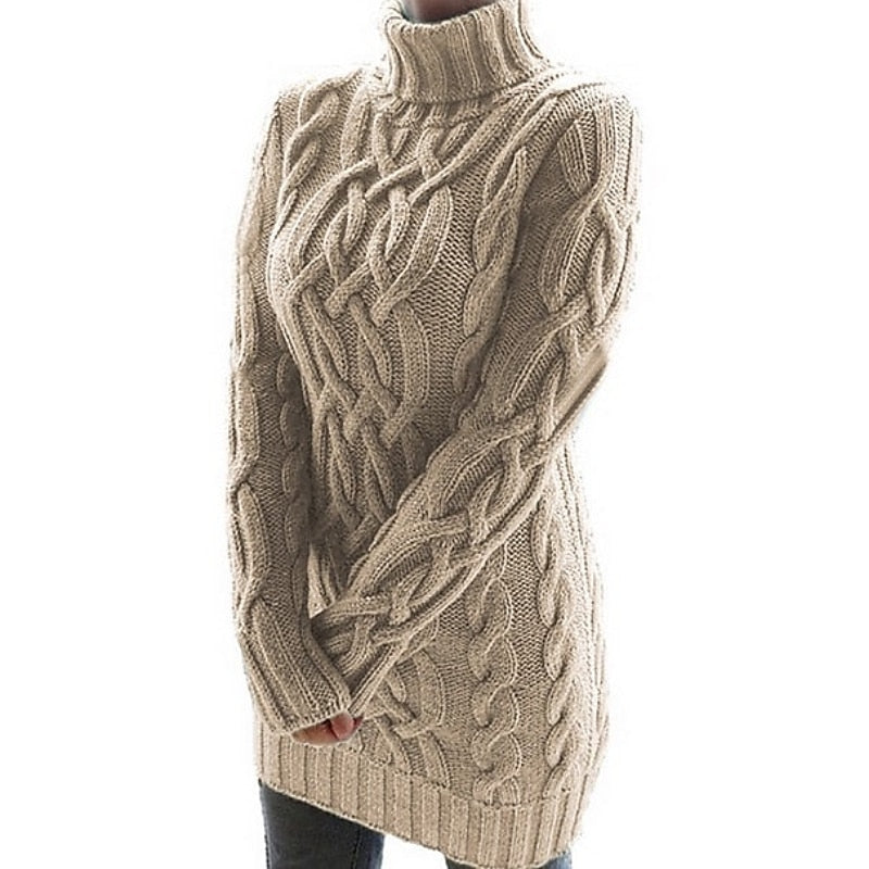 Renée Lachaise | Cable-Knit Turtleneck Mini Sweater Dress For Women