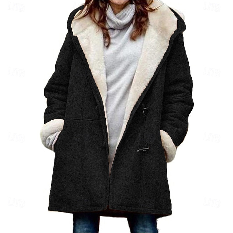 Delphine Castagno | Faux Shearling Hooded Winter Coat For Women