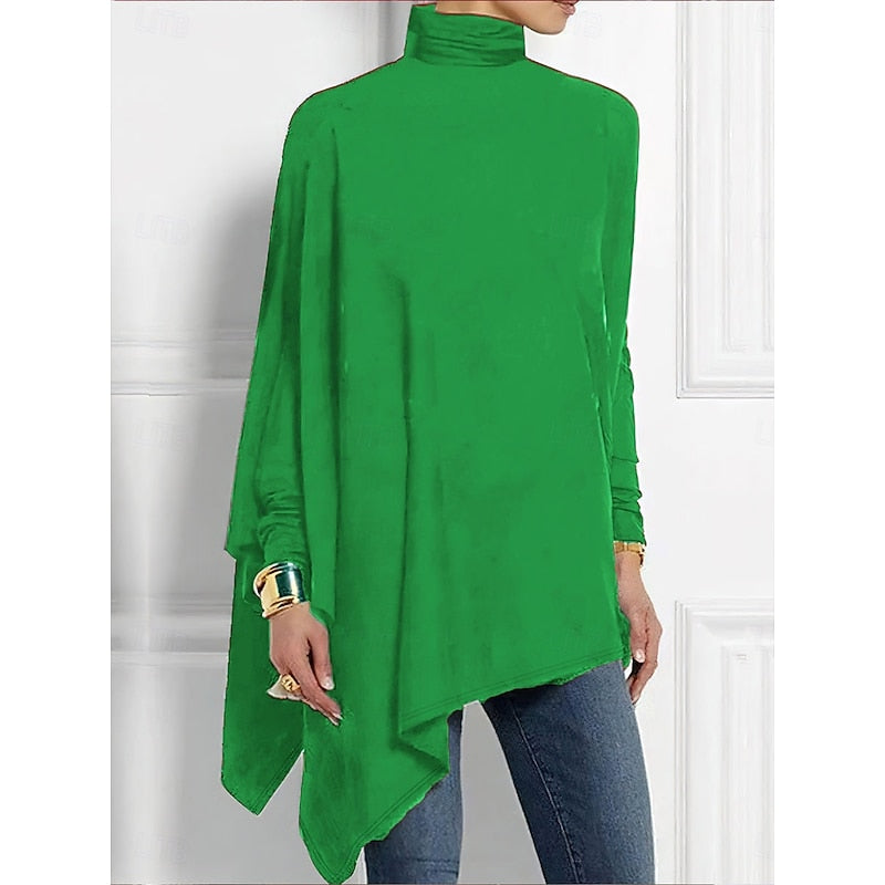 Helena Castries | Draped Asymmetrical Turtleneck Top For Women