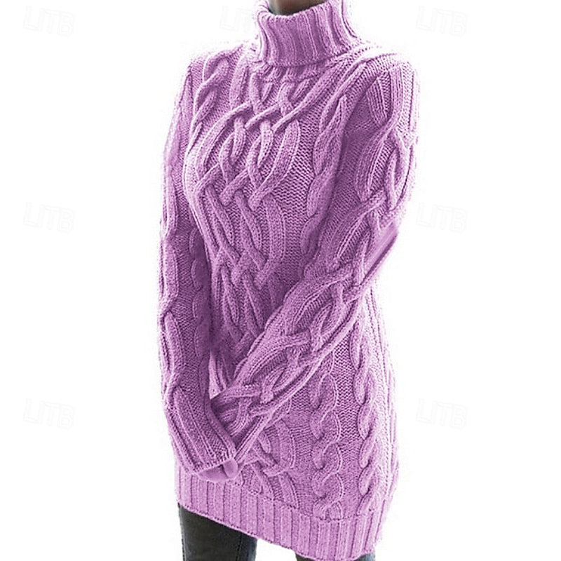 Renée Lachaise | Cable-Knit Turtleneck Mini Sweater Dress For Women