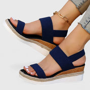 Christiane Bellemont | Beige Espadrille Platform Sandals with Elastic Straps
