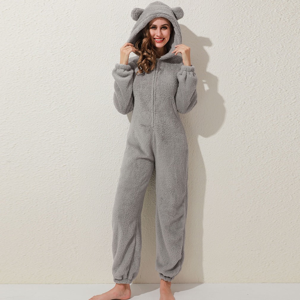 Zadie Marivaux | Bear Ear Plush Hooded Onesie For Women
