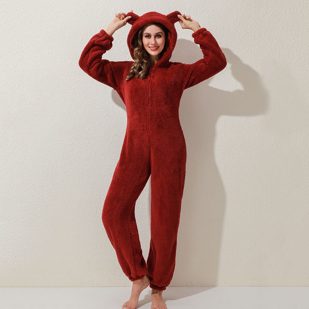 Zadie Marivaux | Bear Ear Plush Hooded Onesie For Women