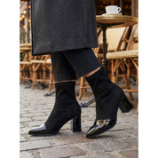 Fleur Renaudin | Suede Ankle Boots With Patent Cap Toe