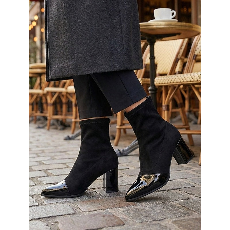 Fleur Renaudin | Suede Ankle Boots With Patent Cap Toe
