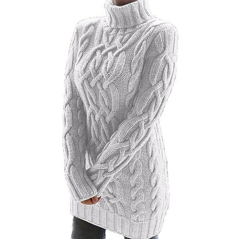 Renée Lachaise | Cable-Knit Turtleneck Mini Sweater Dress For Women