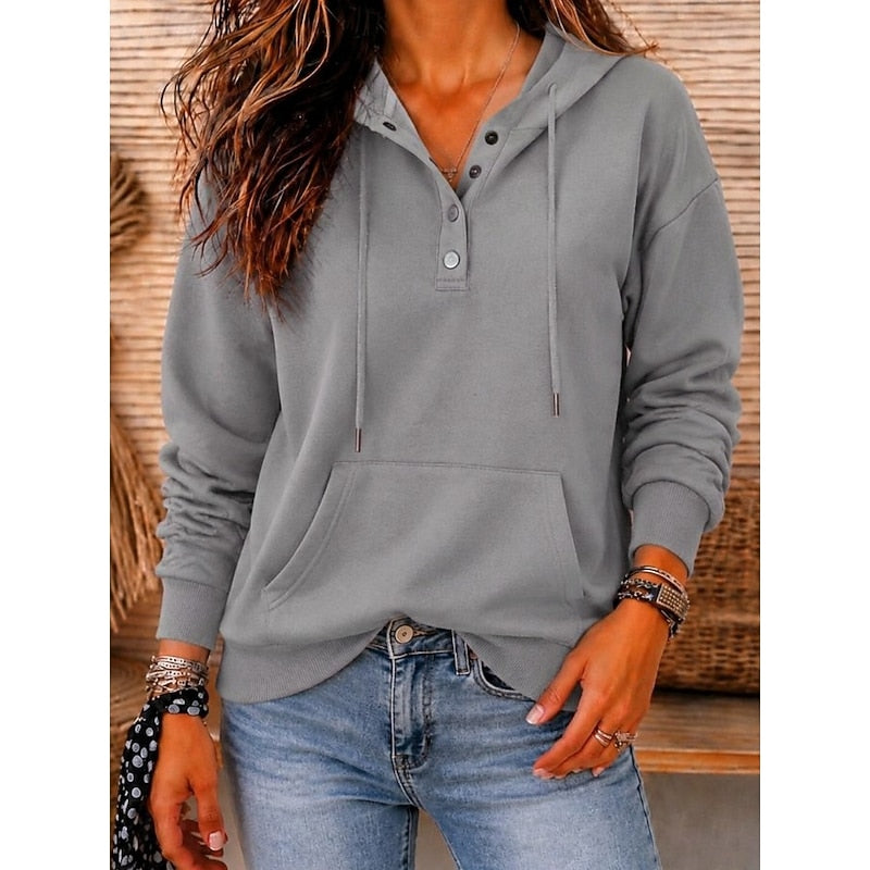Celeste Armand | Relaxed Button-Neck Hoodie For Women